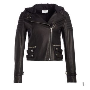 A.L.C. Knight Leather Biker Jacket Hooded Zipper Moto Black